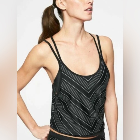 Athleta Other - NEW [Athleta] Chevron Blousy Black/Grey Swim Swimsuit Tankini Women’s 34 B/C